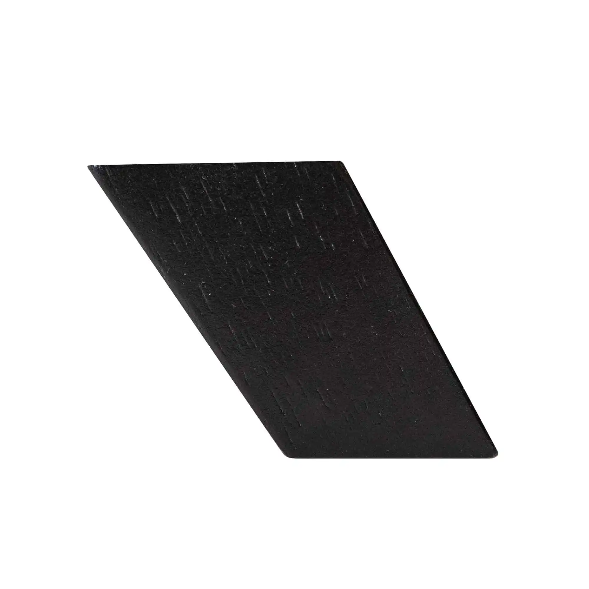 Rectangular flat black wooden plank with dark espresso finish, angled on a white background.