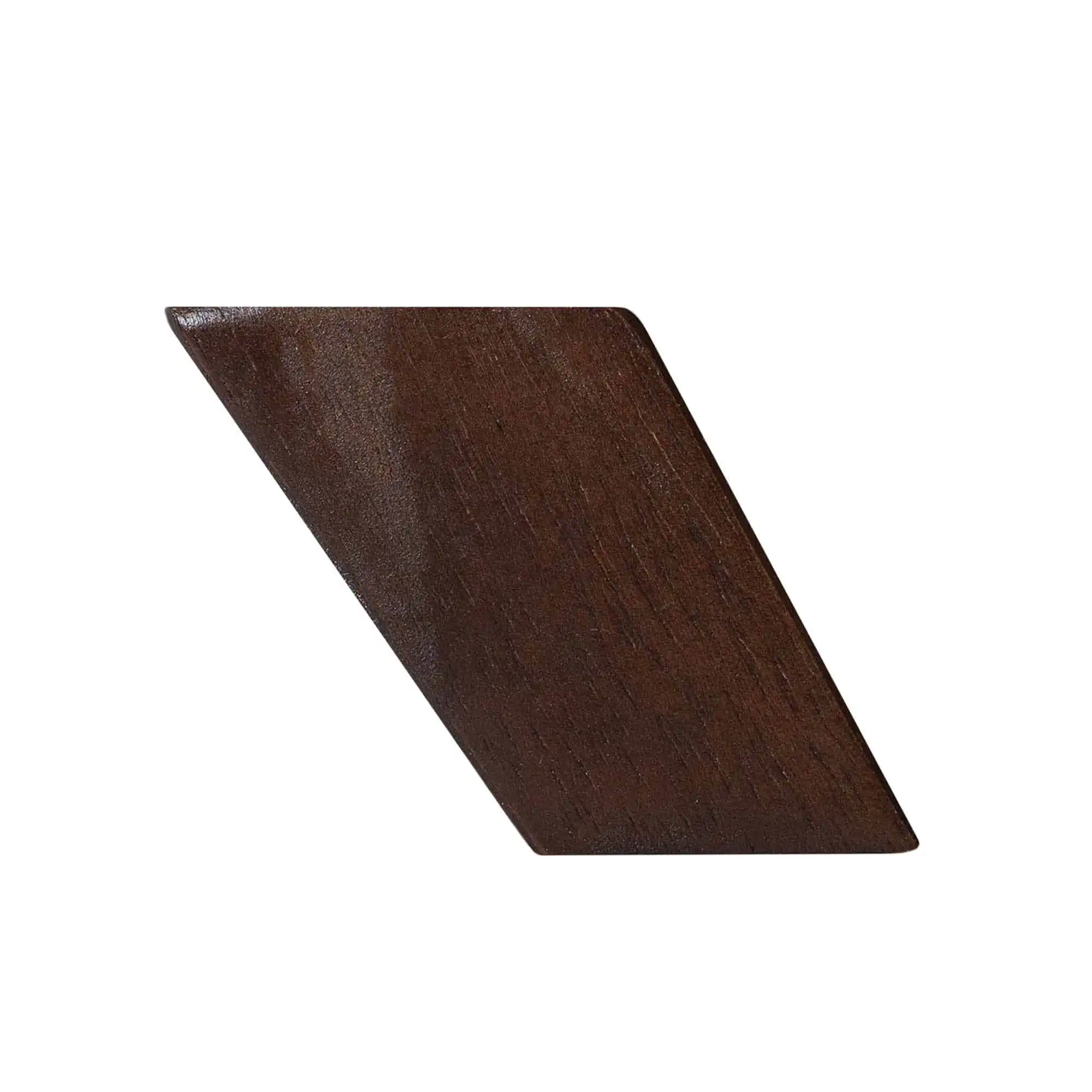 A dark brown mahogany, rhombus-shaped wooden block with Mid-Century style on a plain white background.