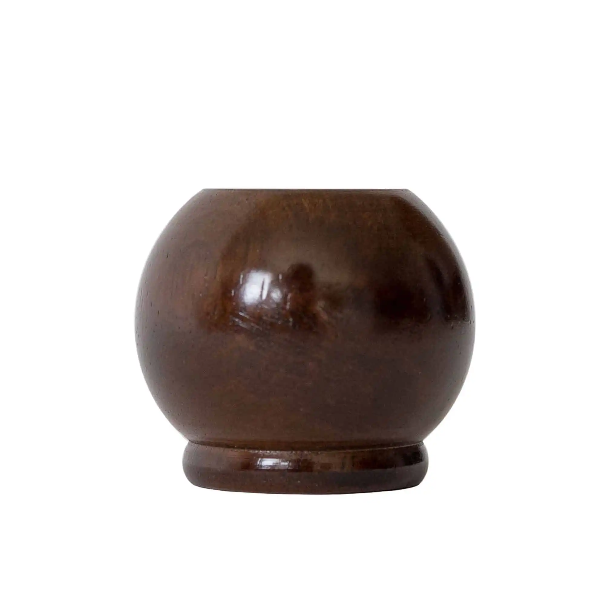 Small, round mahogany wooden bowl with a flat base, shown on a plain white background.