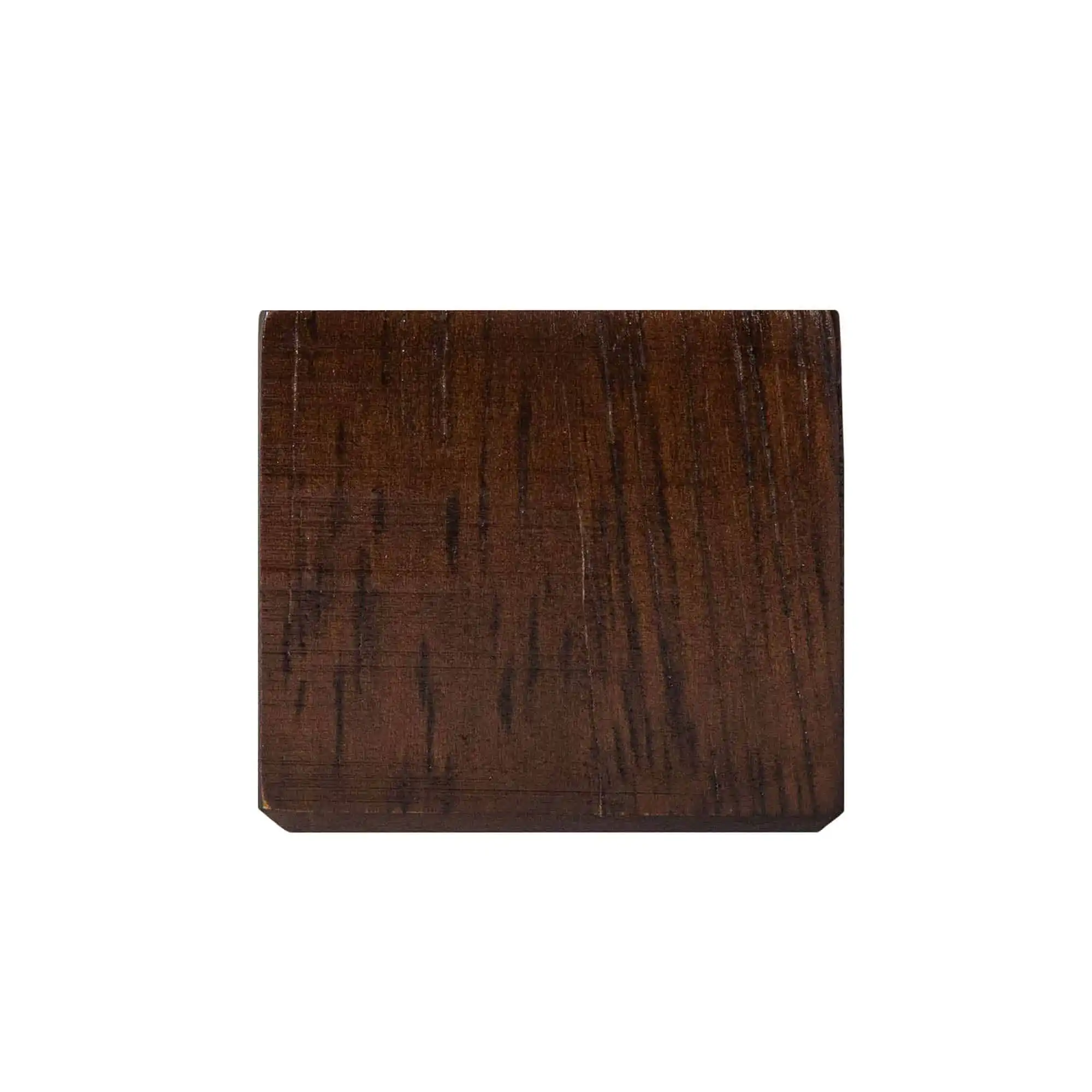 A square piece of dark brown mahogany wood with distinct grain patterns on a plain white background.
