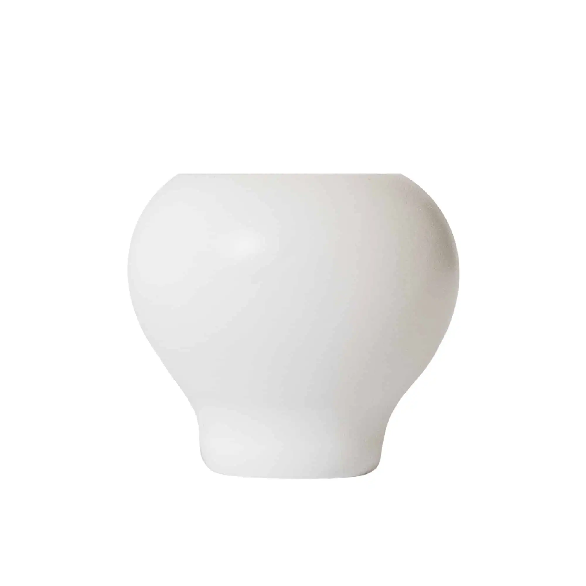 Deluxe round matte white ceramic vase with wide body and narrow base, designed for elegant modern interiors.