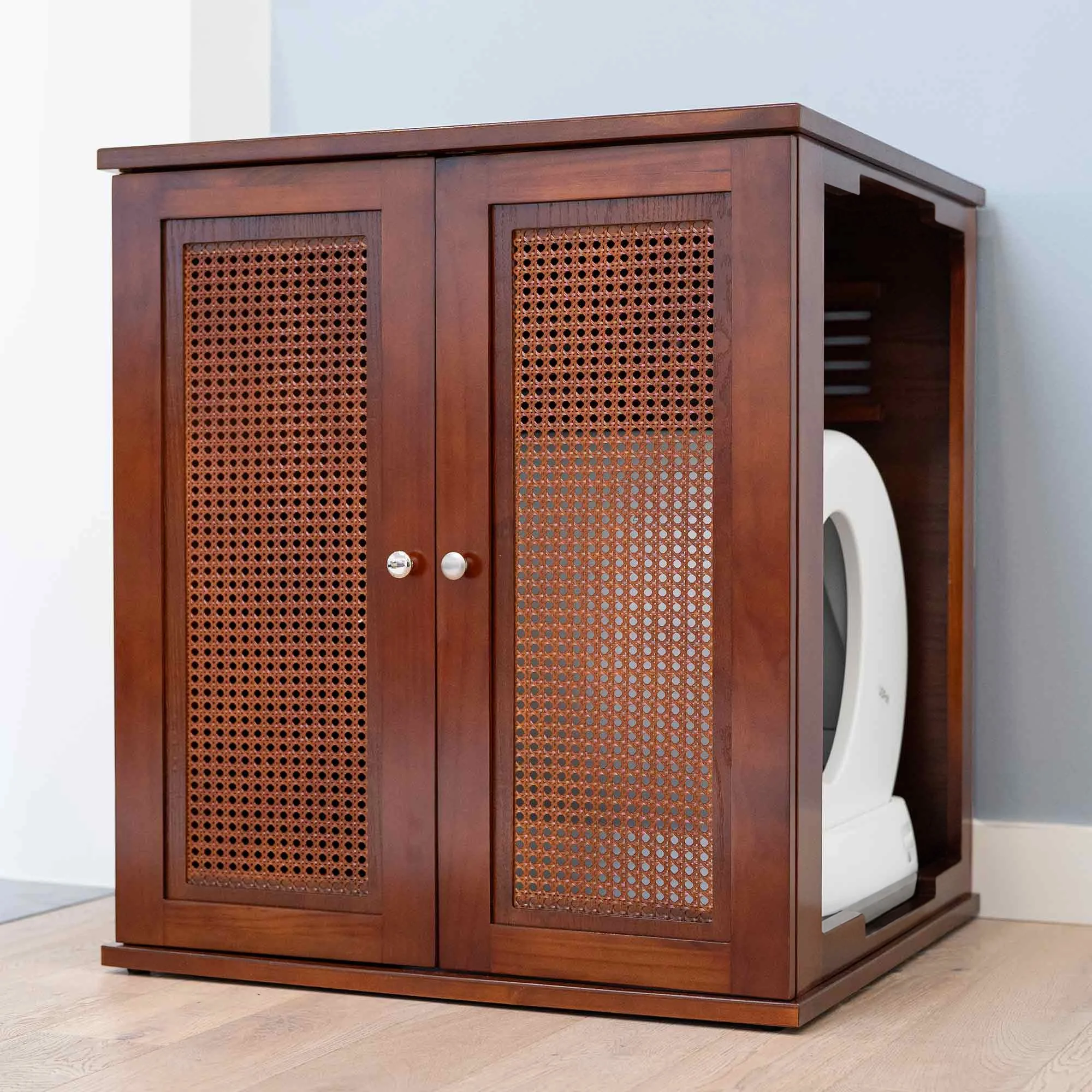 Refined Self Cleaning Litter Box - Mahogany Cane Weave